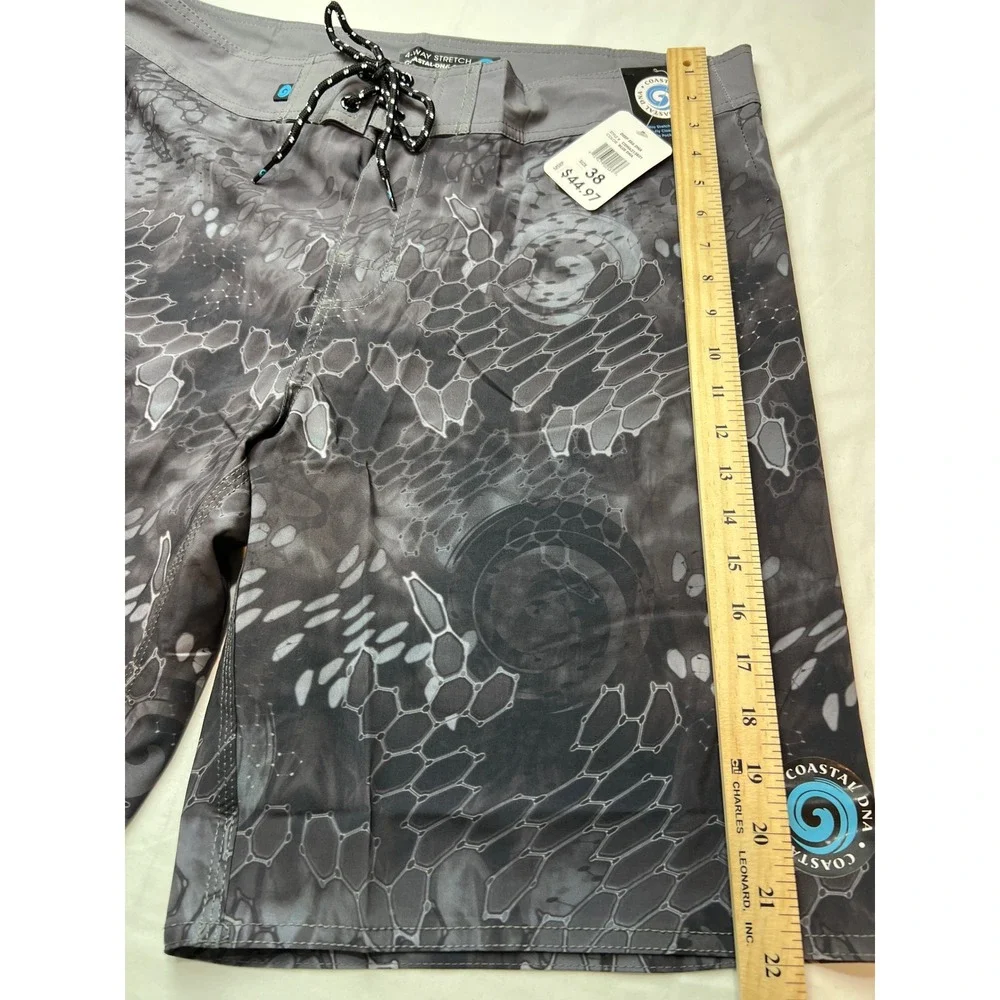 Coastal DNA Board Shorts Men 38 Blue DNA Grey Scale 4-Way Stretch Swim Trunk G14